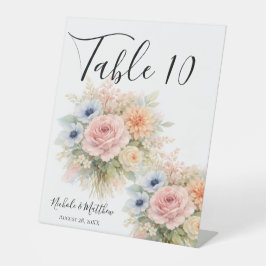 Soft Watercolor Floral Wedding Table Number 台座サイン