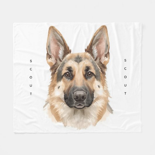 Soft Watercolor German Shepherd Face Cozy フリースブランケット (正面(横))