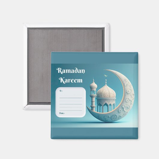Soft Watercolor Mosque Ramadan Serenity マグネット (正面/裏面)