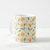 Soft Watercolor Orange Wildflower Seamless Pattern コーヒーマグカップ (正面左)