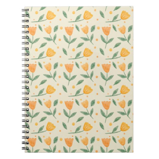 Soft Watercolor Orange Wildflower Seamless Pattern ノートブック (正面)