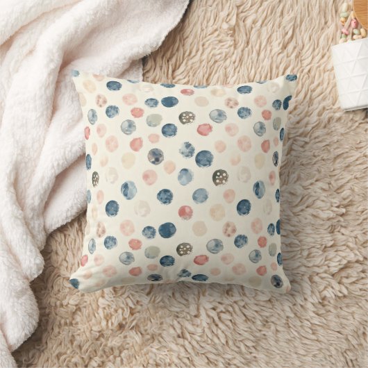 Soft Watercolor Polka Dots Throw Pillow クッション (ブランケット)