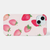 Soft Watercolor Strawberry Girly Phone Case iPhone 15ケース (裏面横)