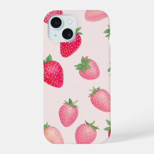 Soft Watercolor Strawberry Girly Phone Case iPhone 15ケース