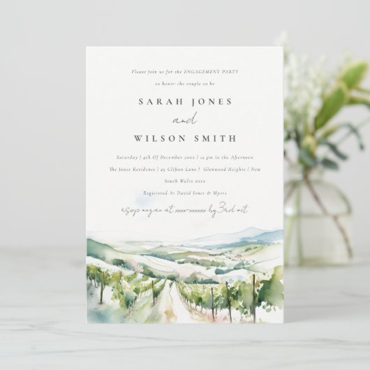 Soft Watercolor Vineyard Landscape Engagement 招待状 (スタンド正面)