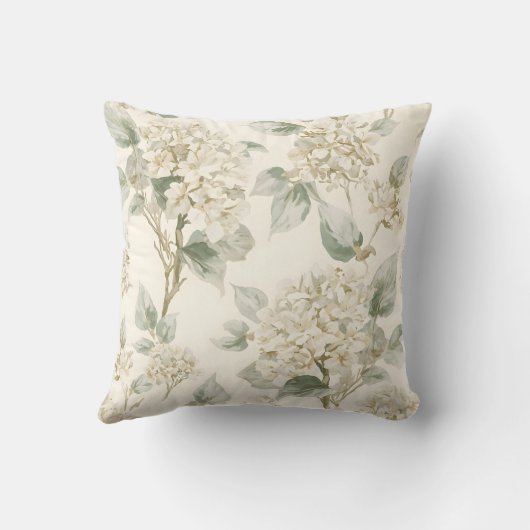 Soft White Hydrangea Floral Pattern クッション (裏面)