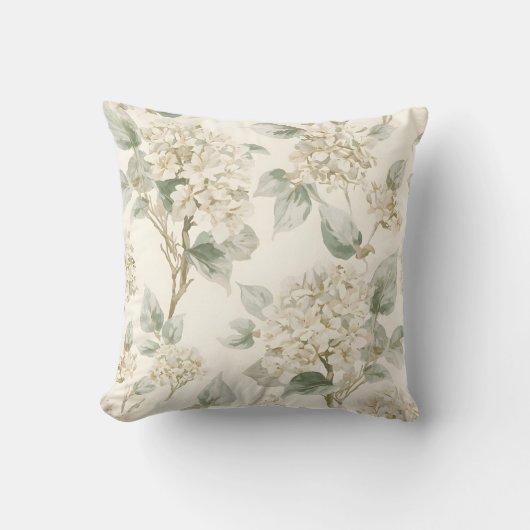 Soft White Hydrangea Floral Pattern クッション (正面)