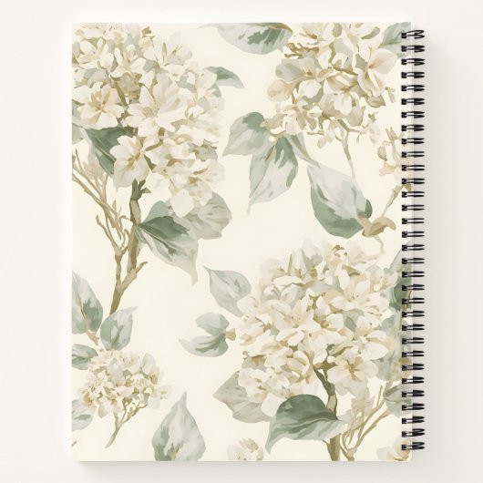 Soft White Hydrangea Floral Pattern ノートブック (裏面)