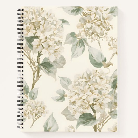 Soft White Hydrangea Floral Pattern ノートブック (正面)