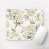 Soft White Hydrangea Floral Pattern マウスパッド (マウス)