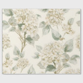 Soft White Hydrangea Floral Pattern ラッピングペーパー (フラット)