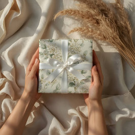 Soft White Hydrangea Floral Pattern ラッピングペーパー
