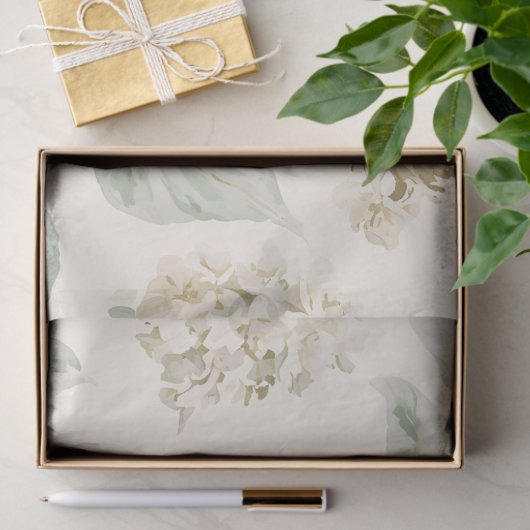 Soft White Hydrangea Floral Pattern 薄葉紙 (ギフト)
