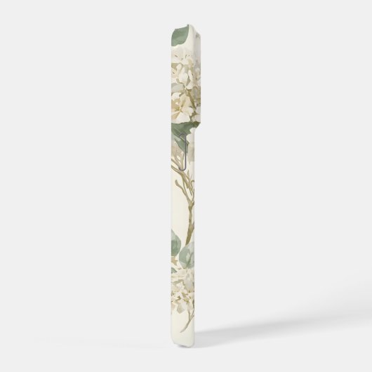 Soft White Hydrangea Floral Pattern iPhoneケース (右側面)