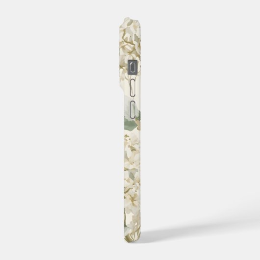 Soft White Hydrangea Floral Pattern iPhoneケース (左側面)