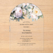 Soft White Peony with Eucalyptus Bachelorette アクリル招待状 (正面)