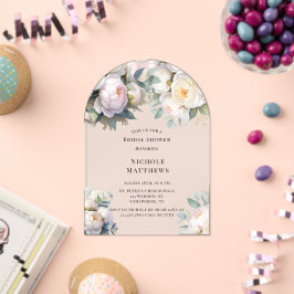 Soft White Peony with Eucalyptus Bachelorette アクリル招待状