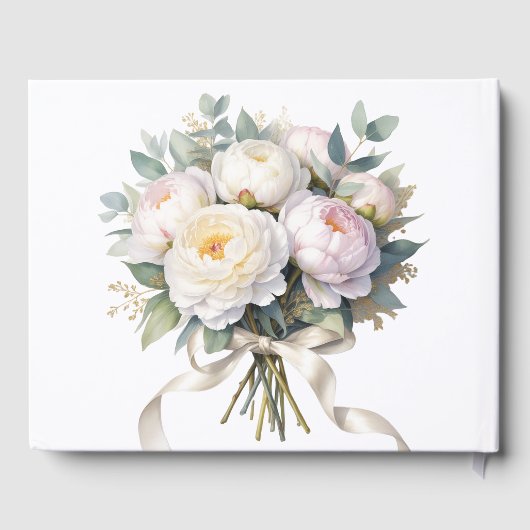 Soft White Peony with Eucalyptus Leaves Wedding ゲストブック (裏面)