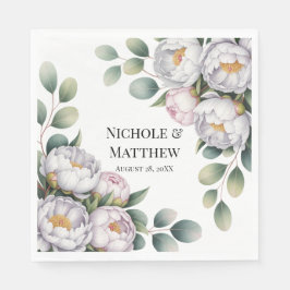 Soft White Peony with Eucalyptus Leaves Wedding スタンダードランチョンナプキン