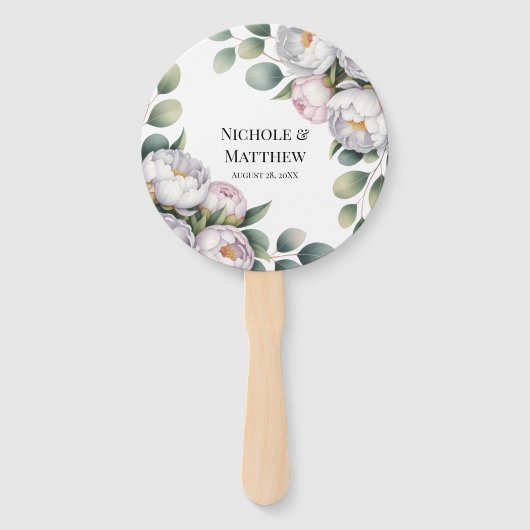 Soft White Peony with Eucalyptus Leaves Wedding ハンドファン (正面)