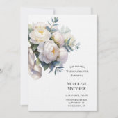 Soft White Peony with Eucalyptus Wedding Shower 招待状 (正面)