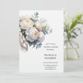 Soft White Peony with Eucalyptus Wedding Shower 招待状 (スタンド正面)