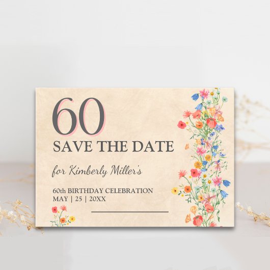 Soft Wildflower 60th Birthday Elegant Party セーブザデート