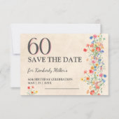 Soft Wildflower 60th Birthday Elegant Party セーブザデート (正面)