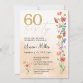 Soft Wildflower 60th Birthday For Her - 60 Years 招待状 (正面)