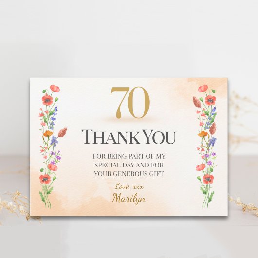 Soft Wildflower 70th Birthday Thanks サンキューカード