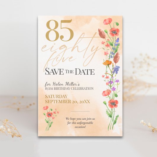 Soft Wildflower 85th Birthday for Her - 85 Years セーブザデート