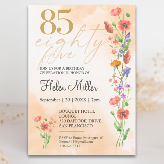 Soft Wildflower 85th Birthday For Her - 85 Years 招待状