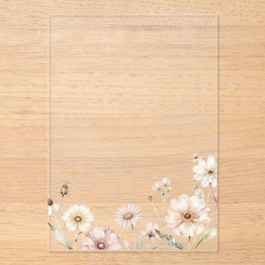 Soft Wildflower Border Watercolor Background アクリル招待状 (正面)