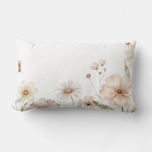 Soft Wildflower Border Watercolor Background ランバークッション (正面)