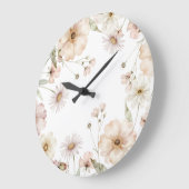 Soft Wildflower Border Watercolor Background ラージ壁時計 (傾斜)