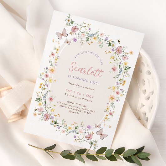 Soft Wildflower Butterfly Girl Birthday Party 招待状