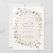 Soft Wildflower Butterfly Girl Birthday Party 招待状 (正面)