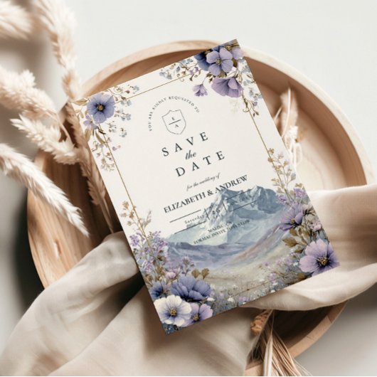 Soft Wildflower Mountain Wedding セーブザデート