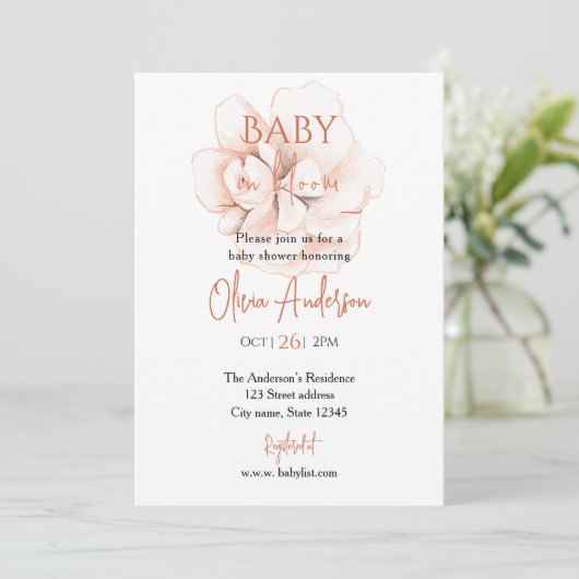 Soft Wildflowers Modern Baby Shower 招待状 (スタンド正面)