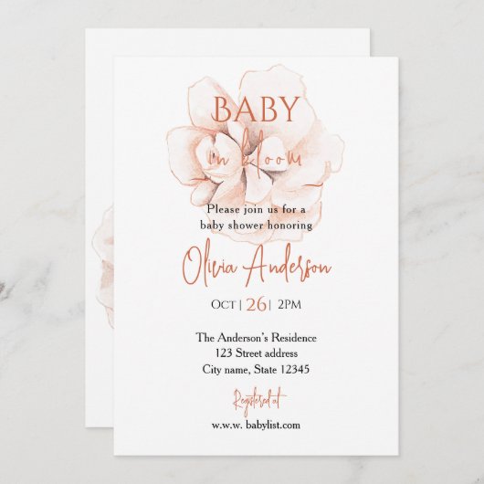 Soft Wildflowers Modern Baby Shower 招待状 (正面/裏面)