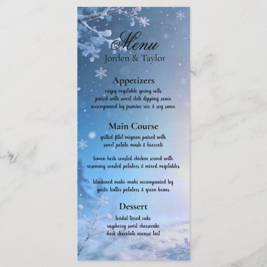 Soft Winter Daydream Wedding Menu メニュー (正面)