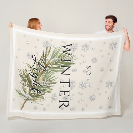 Soft Winter Light with Pine Branch and Snow フリースブランケット (インサイチュ)