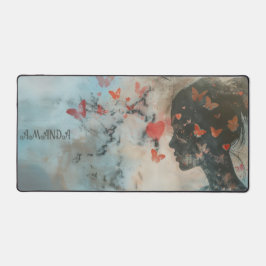 Soft Woman Silhouette with Hearts デスクマット