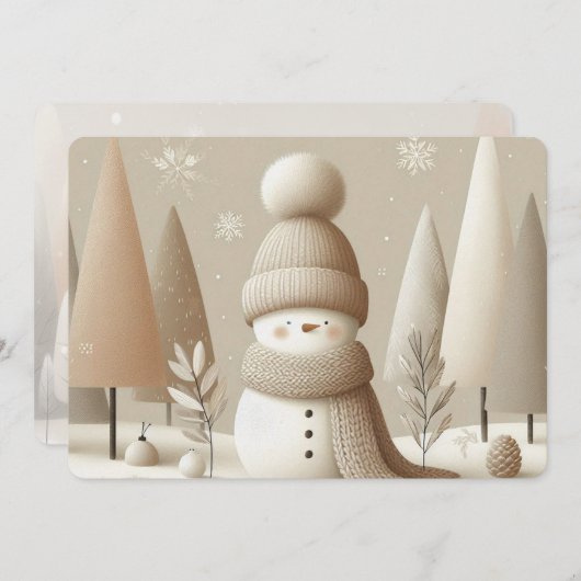 Soft Woodland Snowman Christmas Holiday Card シーズンカード (正面/裏面)