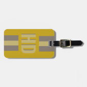 Soft yellow & Black striped Shadow Monogram retro ラゲッジタグ (正面横)