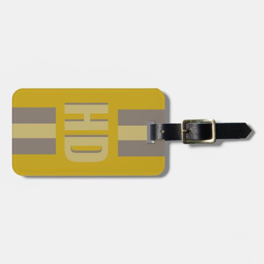 Soft yellow & Black striped Shadow Monogram retro ラゲッジタグ (正面横)