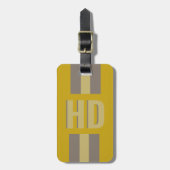 Soft yellow & Black striped Shadow Monogram retro ラゲッジタグ (正面縦)