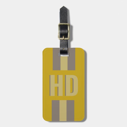 Soft yellow & Black striped Shadow Monogram retro ラゲッジタグ (正面縦)