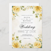 Soft Yellow Bloom Botanical Wedding 招待状 (正面/裏面)