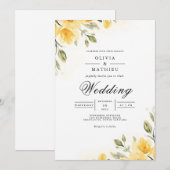 Soft Yellow Botanical Flourish Wedding 招待状 (正面/裏面)